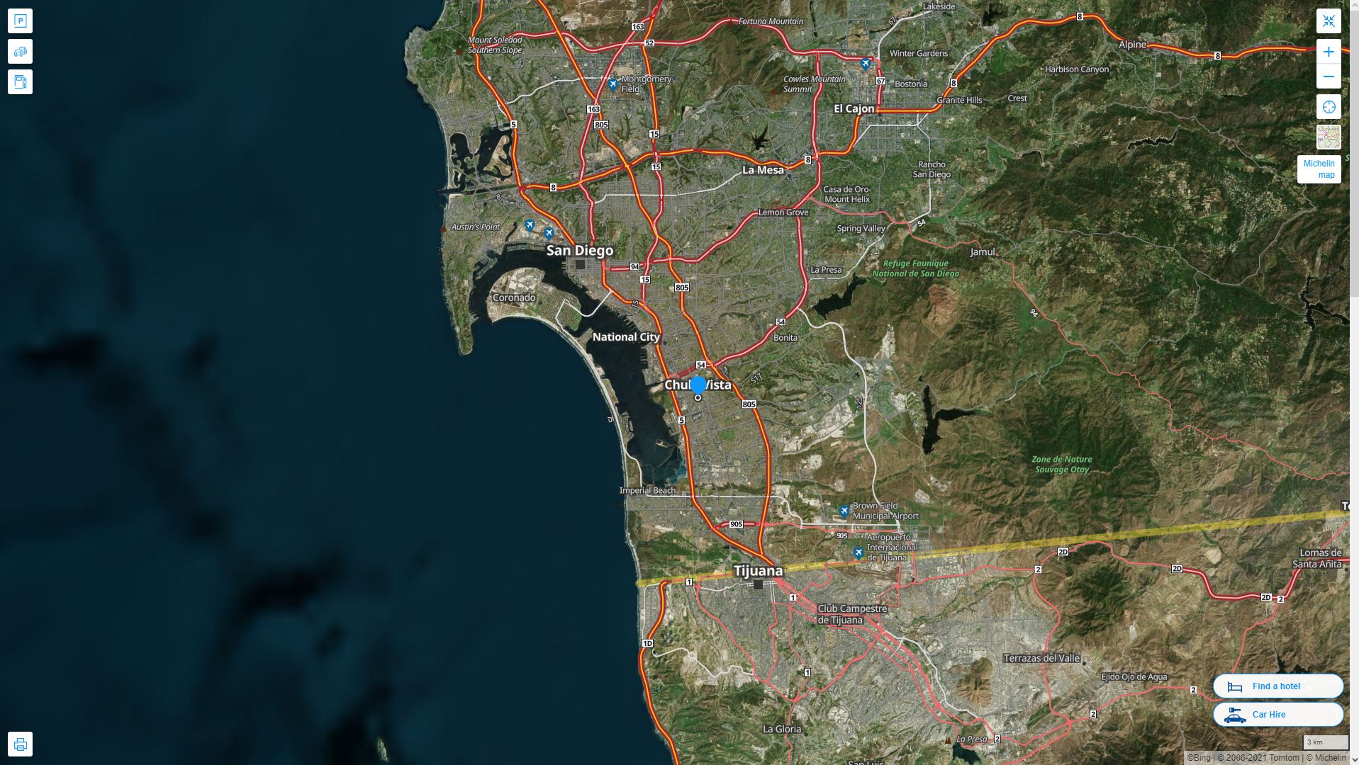 Chula Vista California Highway and Road Map with Satellite View
